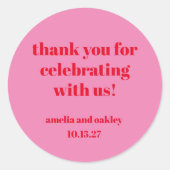 Helder Roze Rode Retro Custom Wedding Bedankt Ronde Sticker (Voorkant)