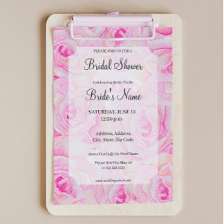 Helder roze rozen bruids douche uitnodiging