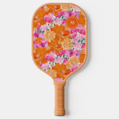 Helder Roze Sinaasappel Levendige Bloemen Custom M Pickleball Paddle (Voorkant)