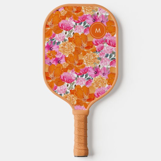 Helder Roze Sinaasappel Levendige Bloemen Custom M Pickleball Paddle (Voorkant)