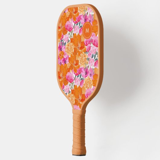 Helder Roze Sinaasappel Levendige Bloemen Custom M Pickleball Paddle (Links)