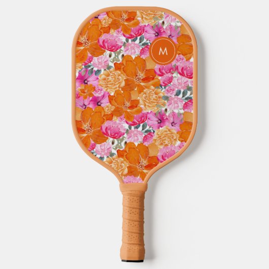 Helder Roze Sinaasappel Levendige Bloemen Custom M Pickleball Paddle (Achterkant)