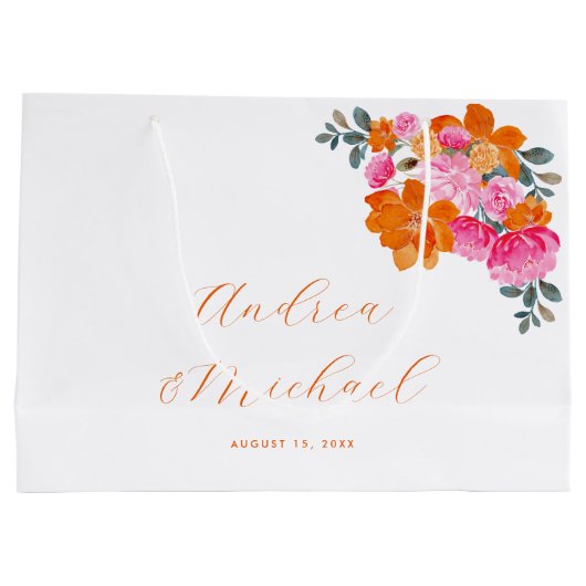 Helder Roze & Sinaasappel Levendige Zomer Bloemen  Groot Cadeauzakje (Achterkant)