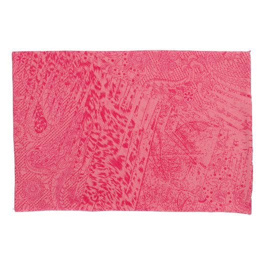 Helder roze textiel met een centrale blauwe kleur kussensloop (Voorkant-Links)