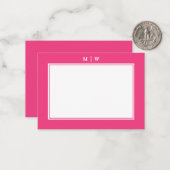 Helder roze twee-rand minimalistisch monogram notitiekaartje (Voorkant / Achterkant in situ)