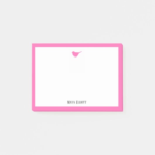 Helder Roze Vogel en Rand w / Wit & Naam Post-it® Notes (Voorkant)