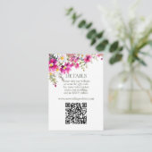 Helder roze Wildbloemen QR Code Bruiloft Details Informatiekaartje (Staand voorkant)