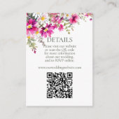 Helder roze Wildbloemen QR Code Bruiloft Details Informatiekaartje (Voorkant)
