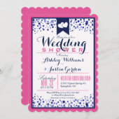 Helder roze, wit en marineblauwe huwelijksdouche kaart (Voorkant / Achterkant)