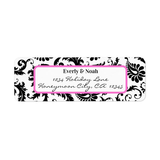 Helder roze zwart-wit etiket voor donkerzwijn (Voorkant)