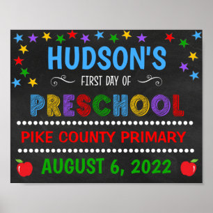 Helder schoolbord eerste dag van de peuterspeelzaa poster