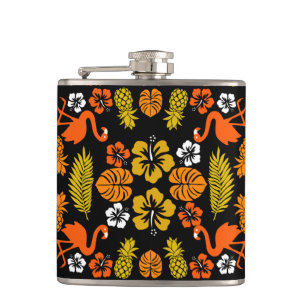 Helder Sinaasappel Bloemen Tropisch Patroon Heupfles