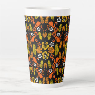 Helder Sinaasappel Bloemen Tropisch Patroon Latte Mok