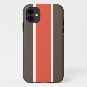 Helder Sinaasappel Donkerbruin Witte Racing Stripe iPhone 11 Hoesje