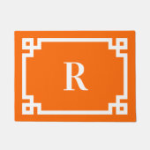 Helder Sinaasappel en wit Grieks Key Border Monogr Deurmat (Voorkant)