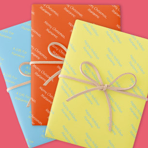 Helder Sinaasappel, geel & blauw Kerstgroeten Inpakpapier Vel
