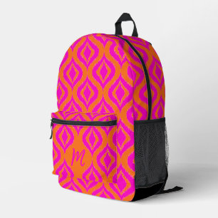  Helder Sinaasappel Hot Pink Ikat Art Pattern Bedrukte Rugzak