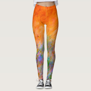 Helder Sinaasappel met groen, blauw en Paars gekle Leggings