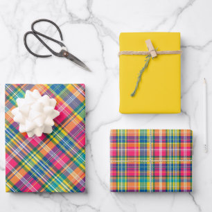 Helder Sinaasappel, Roze, Blauw, Geel & Groen Plai Inpakpapier Vel