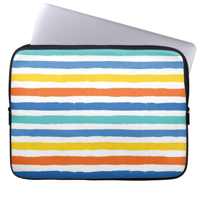 Helder strandachtig gestreept patroon laptop sleeve (Voorkant)