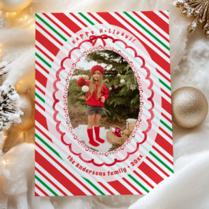Helder Strepen Groen Rood Twee Foto's Kerstmis Feestdagenkaart