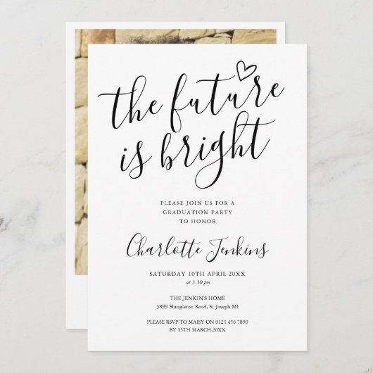 Helder Toekomst Script Hart Foto Afstudeerfeest Kaart (Voorkant / Achterkant)