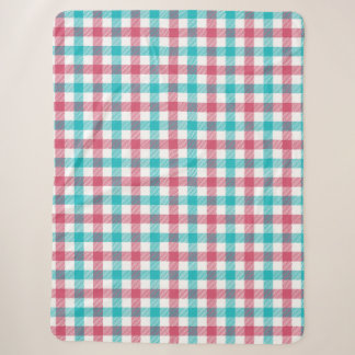 Helder turquoise en frambozenroze gingham-kadertje sherpa deken