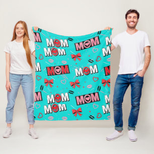 Helder Turquoise MOEDER Harten Bogen Pop Patroon Fleece Deken