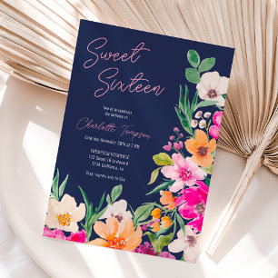 Helder vet wild bloemen script Sweet 16 Kaart