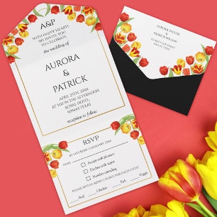Helder & Vet Wit Kleurrijke Tulp Spring Bloemen All In One Uitnodiging