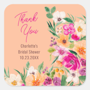 Helder vette wilde bloemen script bruidsmeisje sho vierkante sticker
