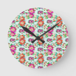 Helder Vintage Bloempatroon Ronde Klok