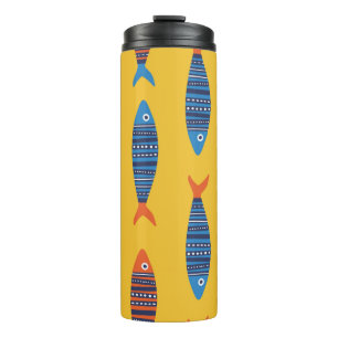 Helder vissen naadloos patroon. Schoenen hand Thermosbeker