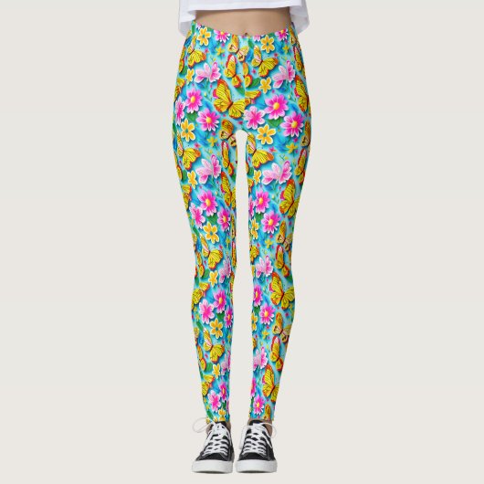 Helder vlinderpatroon leggings (Voorkant)