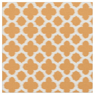 Helder, vloeibaar Oranje wit Ikat Quatrefoil patro Stof