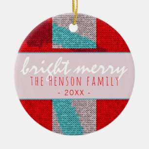 Helder vrolijk script rood breien breiend gezin keramisch ornament