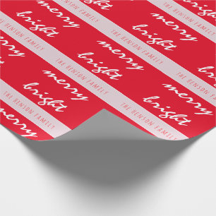 Helder vrolijk script Rood Kerstmis familienaam Cadeaupapier