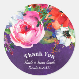 Helder waterverf bloemmotief paarse feestelijke ch ronde sticker