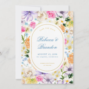 Helder Waterverf Tuin Bloemrijke Zomer Bruiloft Save The Date