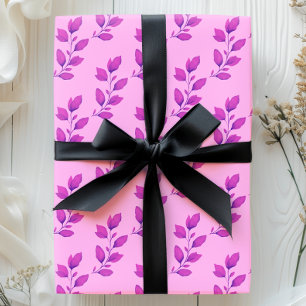 Helder & Whimsical Roze Aquarel Botanisch blad Inpakpapier Vel