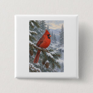 Helder Winter Kardinaal voor Vogelaars Vierkante Button 5,1 Cm