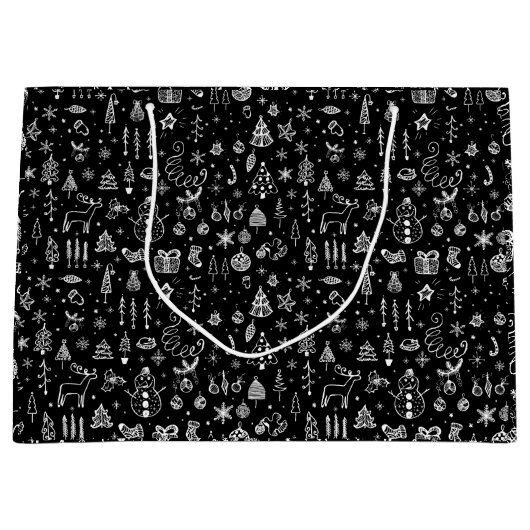 Helder wit Zwart Boho Kerstbomen Sneeuwman Groot Cadeauzakje (Voorkant)