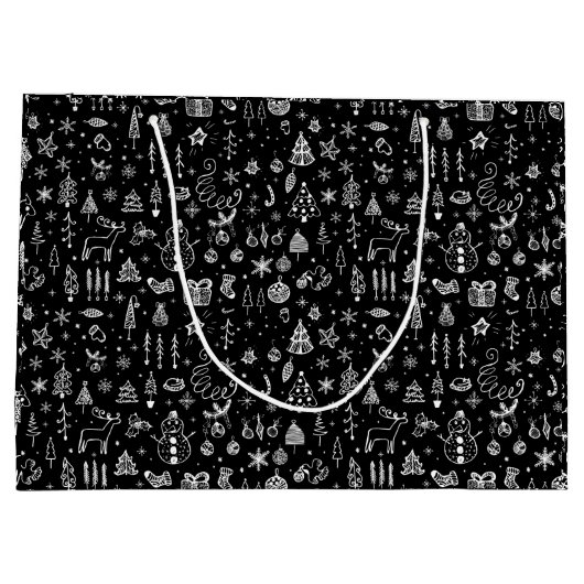 Helder wit Zwart Boho Kerstbomen Sneeuwman Groot Cadeauzakje (Achterkant)