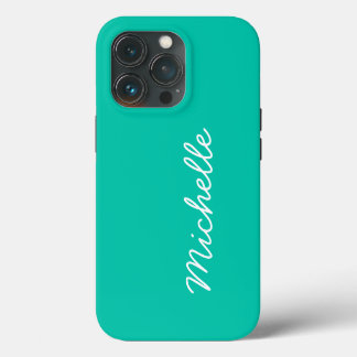 Helder zeegroene en witte aangepaste naam of tekst iPhone 13 pro hoesje
