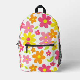 Helder Zomer Bloemmotief Retro Roze en Gele Patron Bedrukte Rugzak