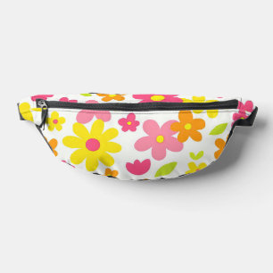 Helder Zomer Bloemmotief Retro Roze en Gele Patron Heuptasje