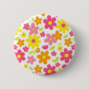 Helder Zomer Bloemmotief Retro Roze en Gele Patron Ronde Button 5,7 Cm
