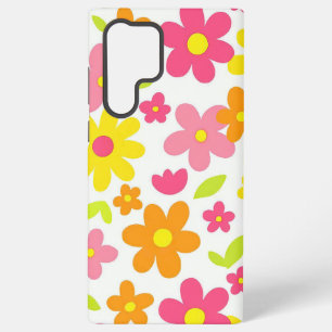 Helder Zomer Bloemmotief Retro Roze en Gele Patron Samsung Galaxy Hoesje