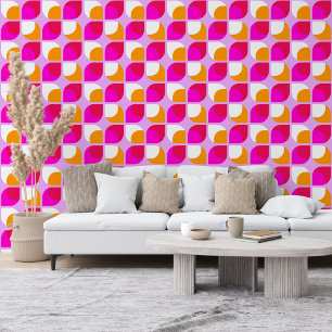 Helder Zomer Roze Sinaasappel Retro Art Pattern Behang