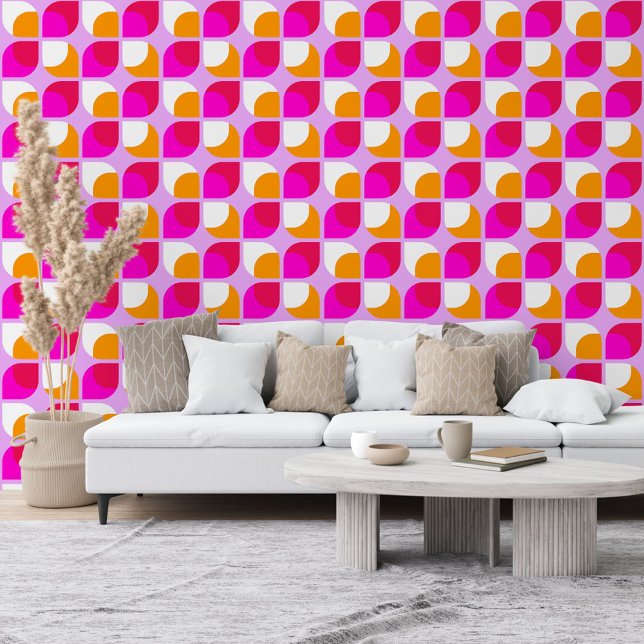 Helder Zomer Roze Sinaasappel Retro Art Pattern Behang (Creator heeft geüpload)